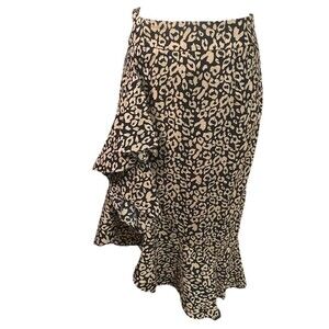 Nasty Gal Leopard Print Skirt US 6 Whimsigoth Coquette Asymmetric Ruffle Midi